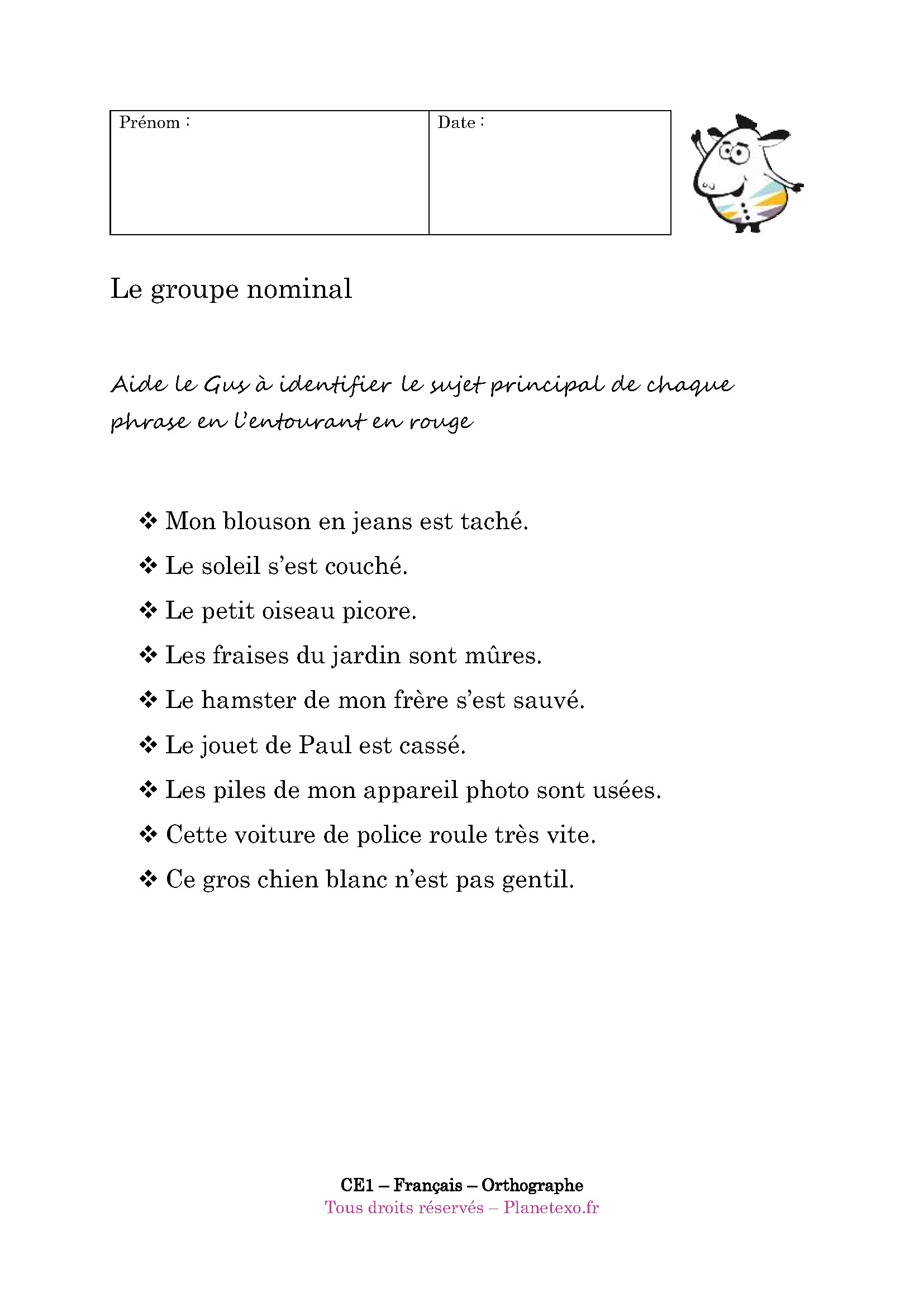 sujet, phrase, groupe, nominal