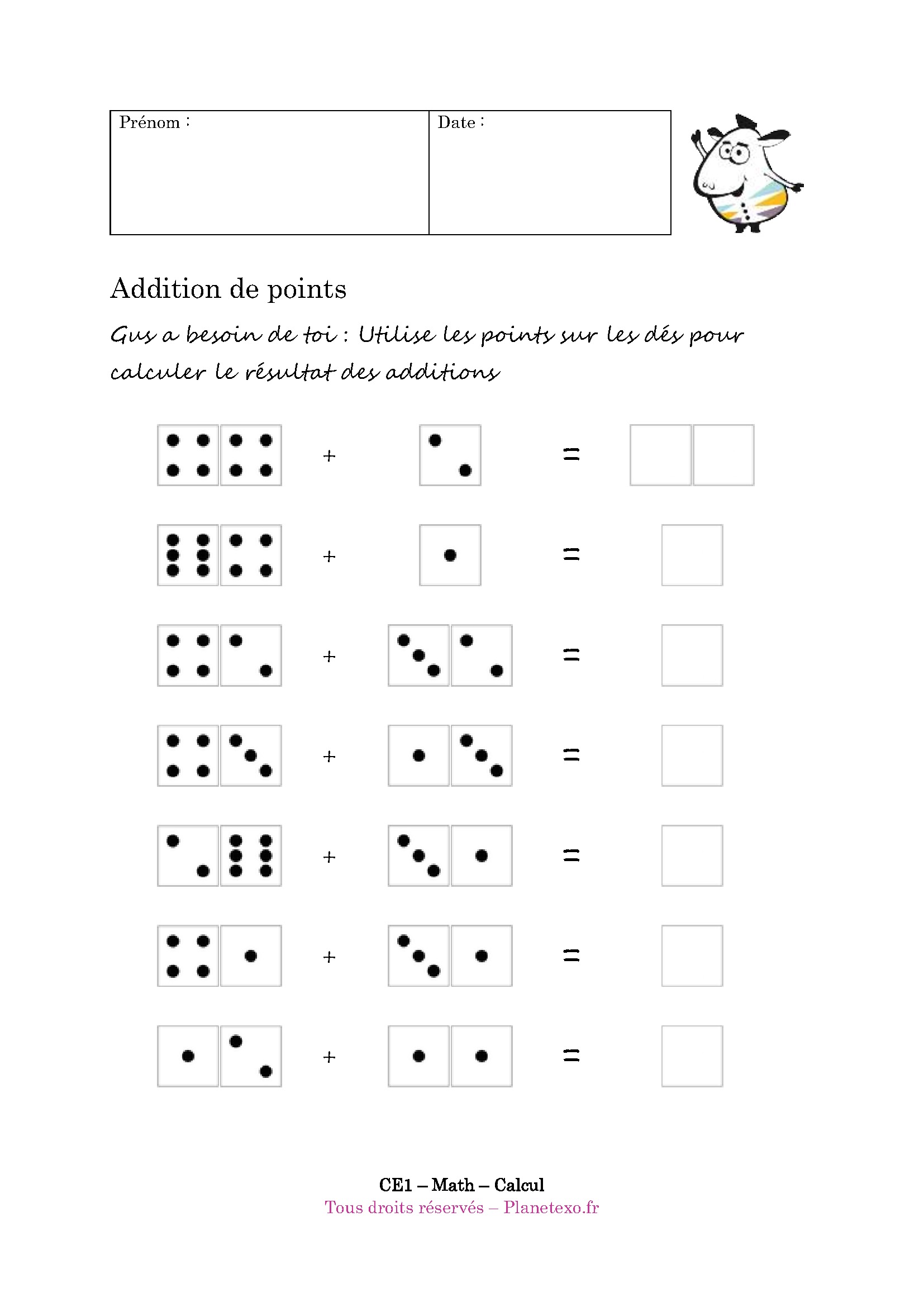 dés, points, addition