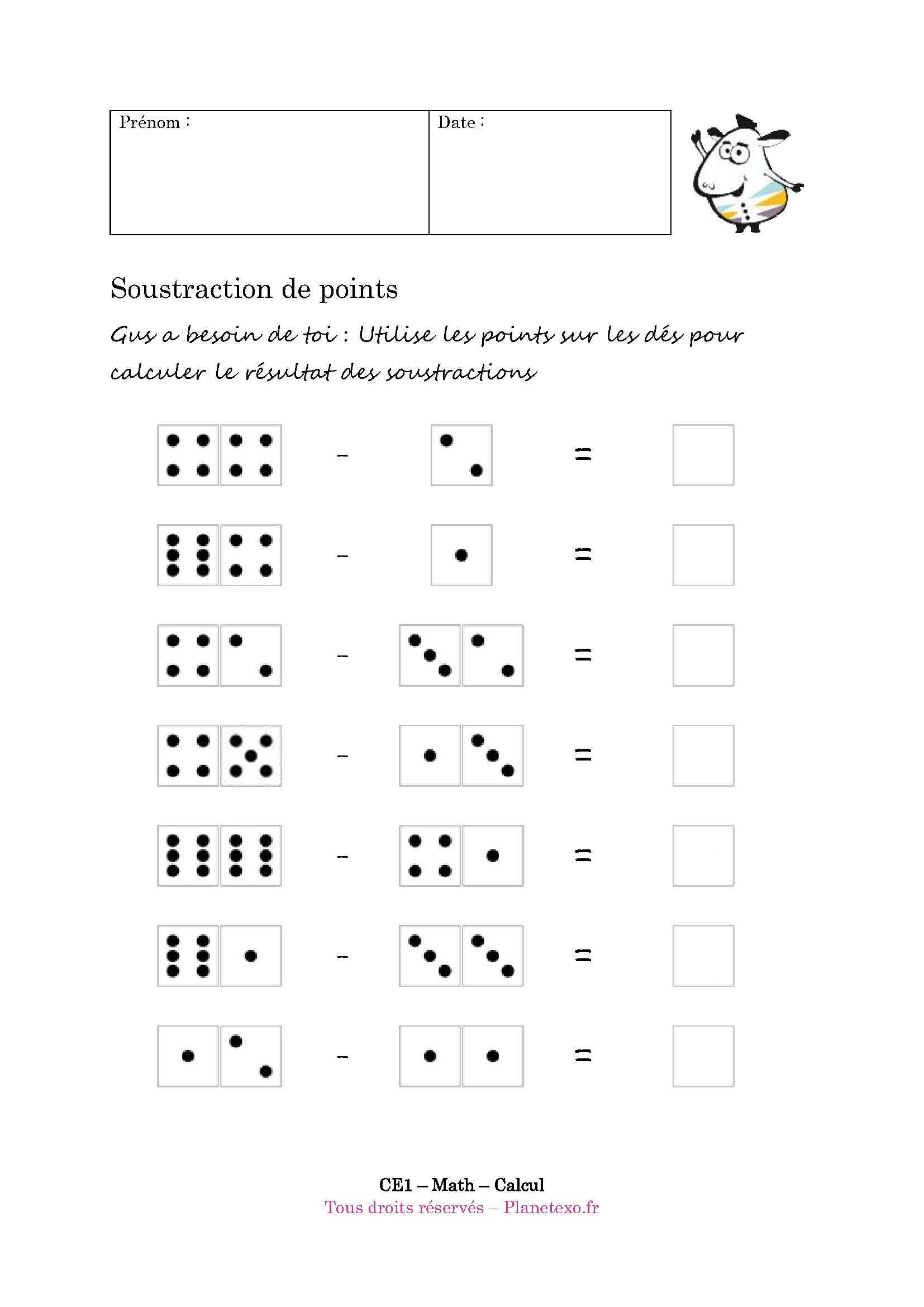 dés, points, soustraction