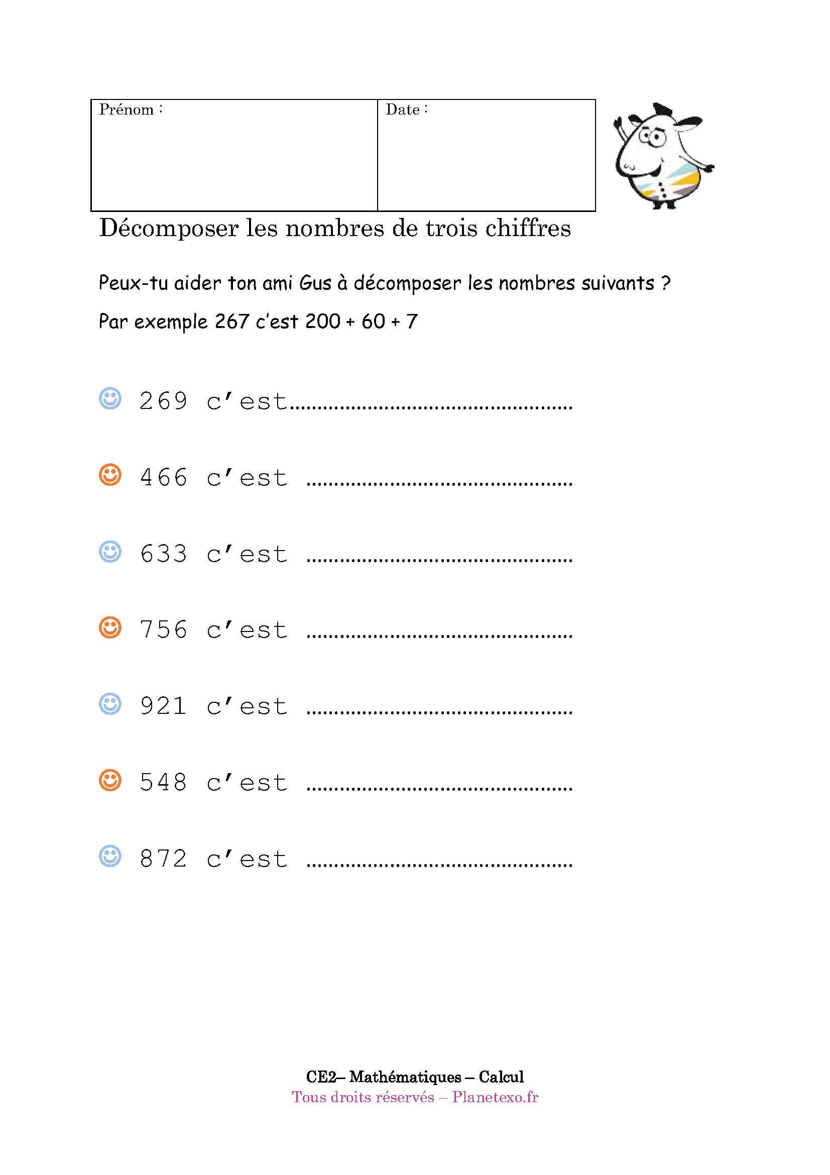 Exercice Différence Chiffre Et Nombre Ce2 Pdf Exercice corrigé pour le CE2 : Décomposer les nombres de trois chiffres (2)