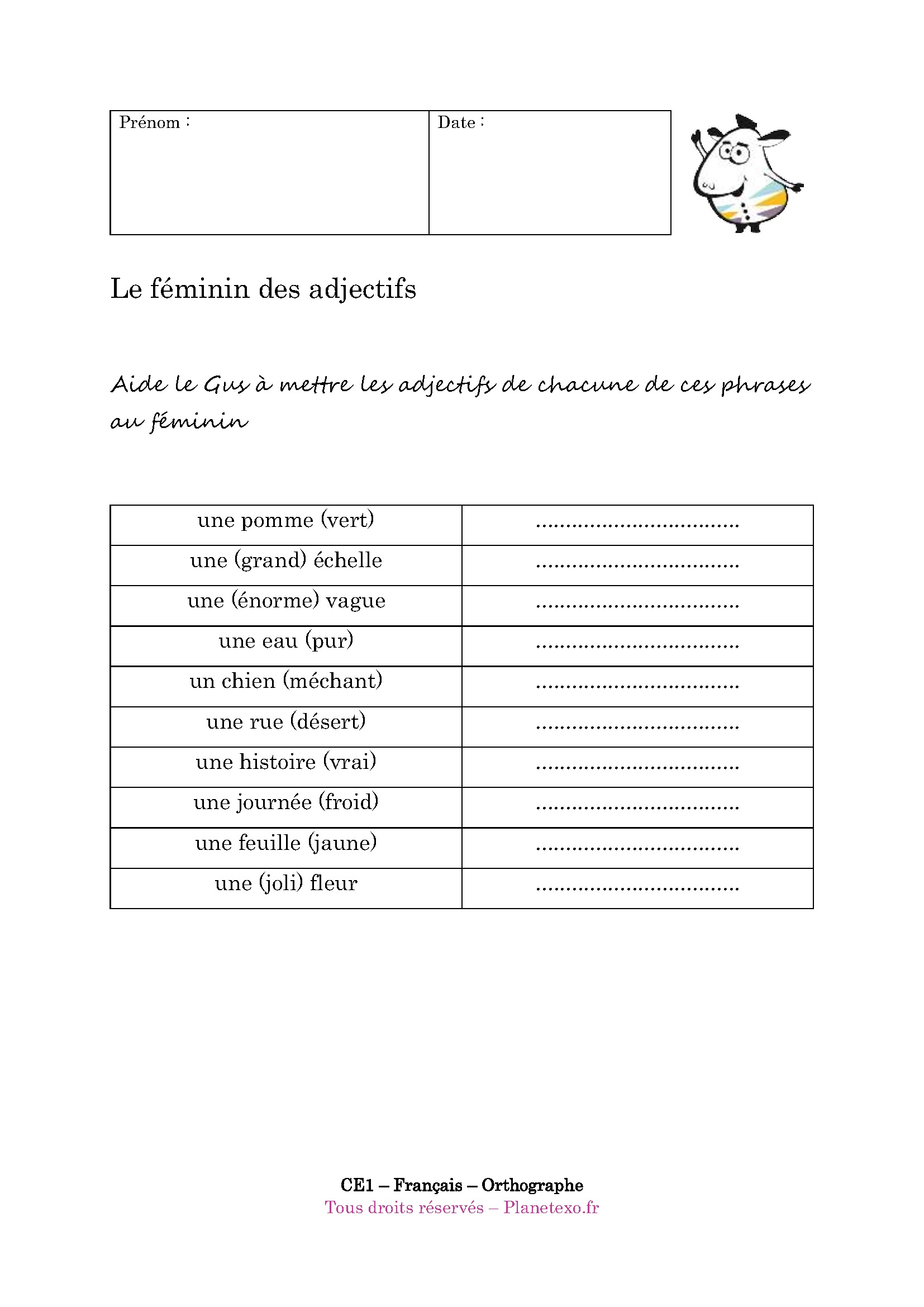 adjectif, féminin