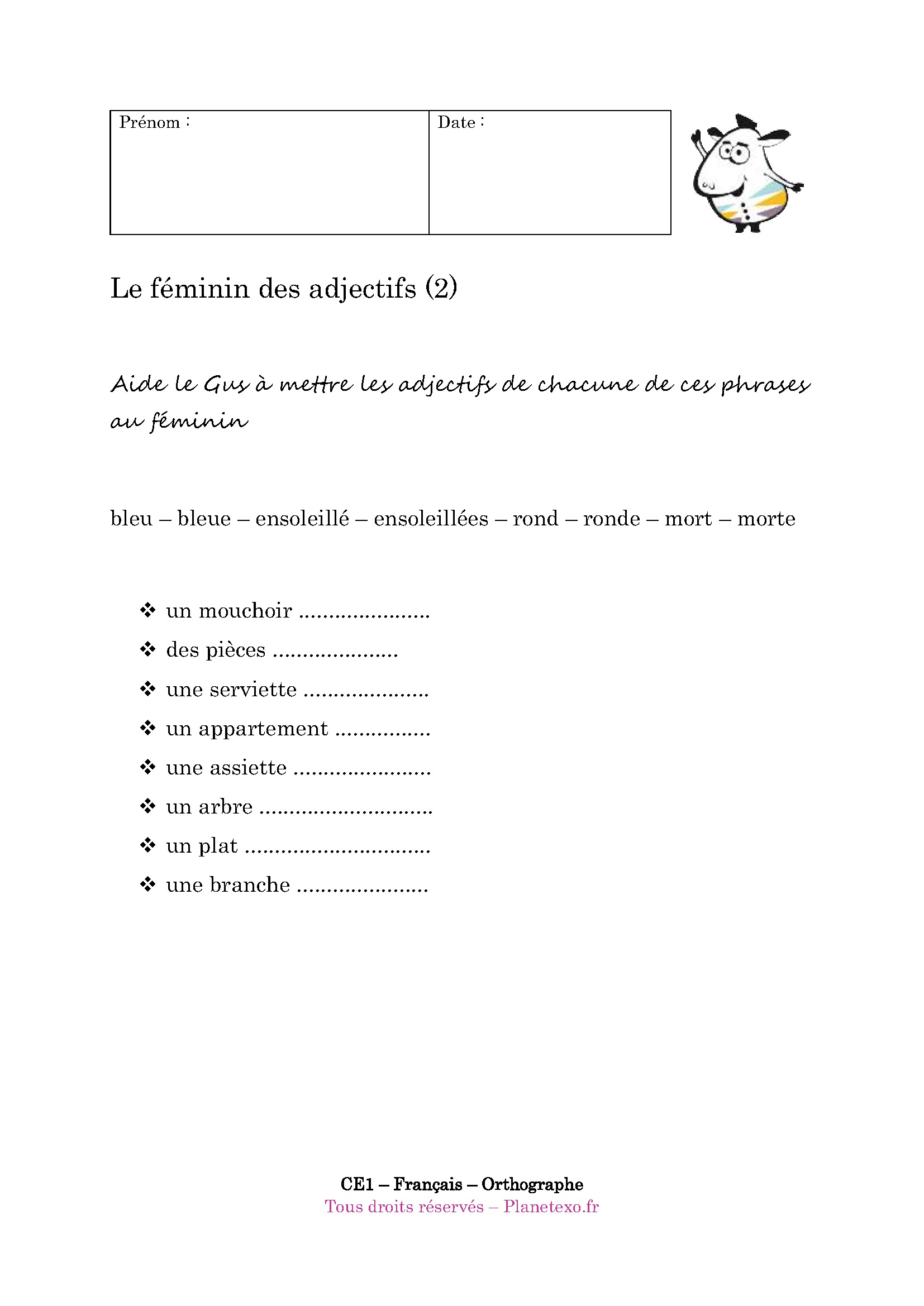 adjectif, féminin