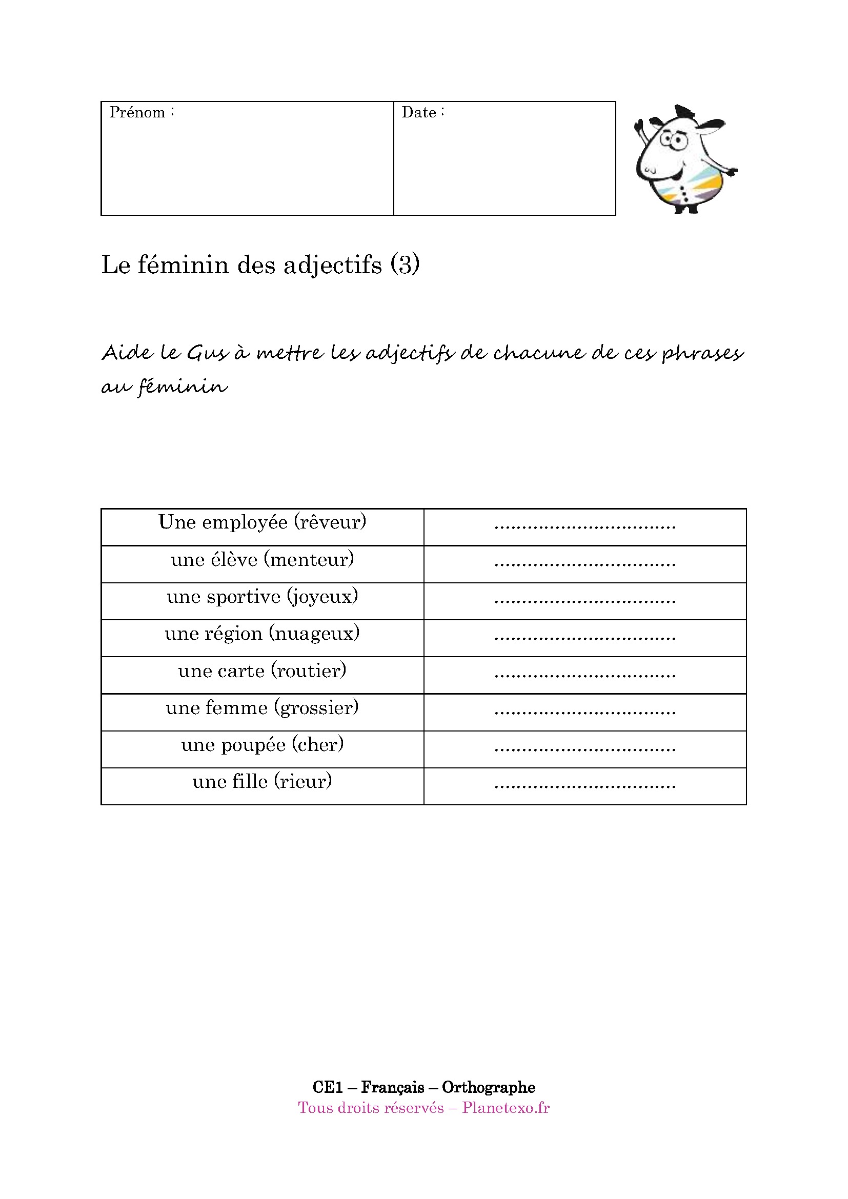 adjectif, féminin