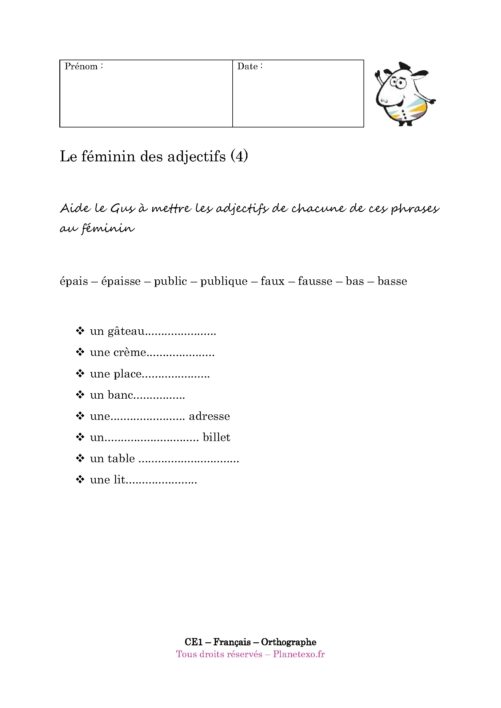 adjectif, féminin