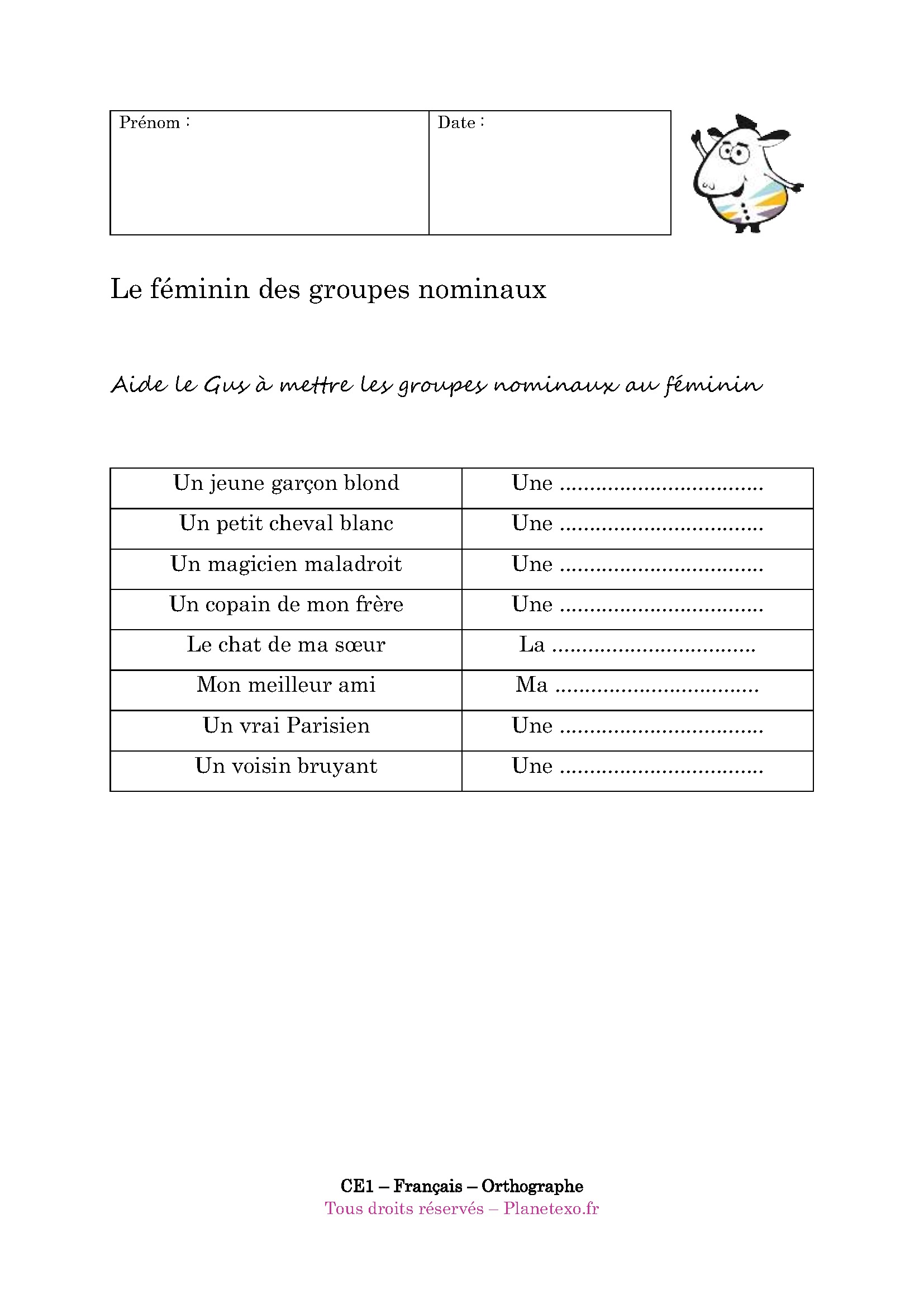 groupe nominal, féminim