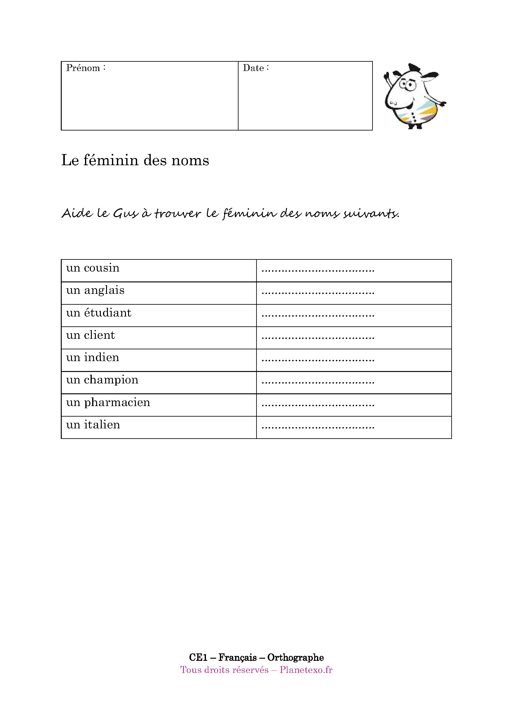 féminin, nom