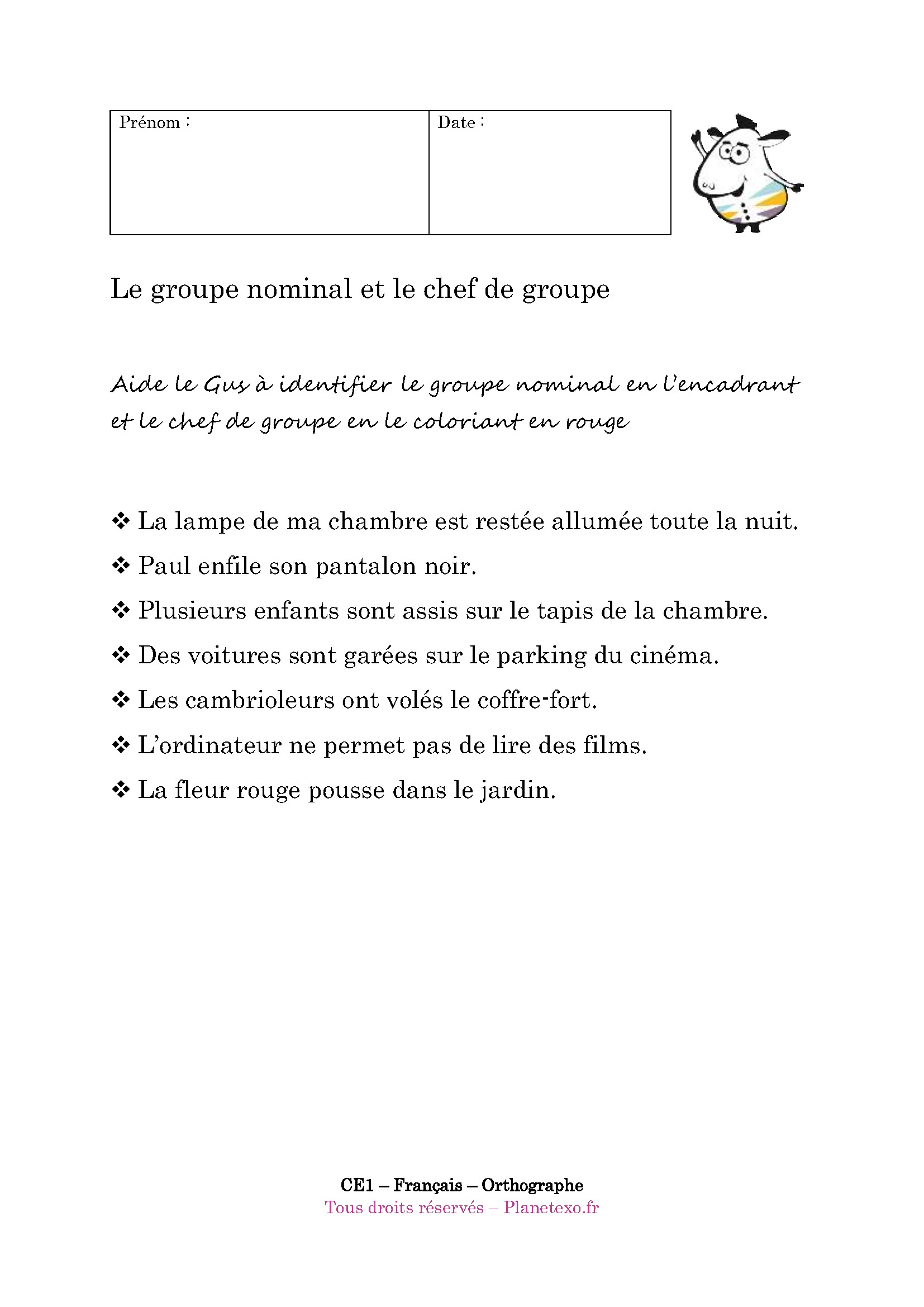 sujet, phrase, groupe, nominal