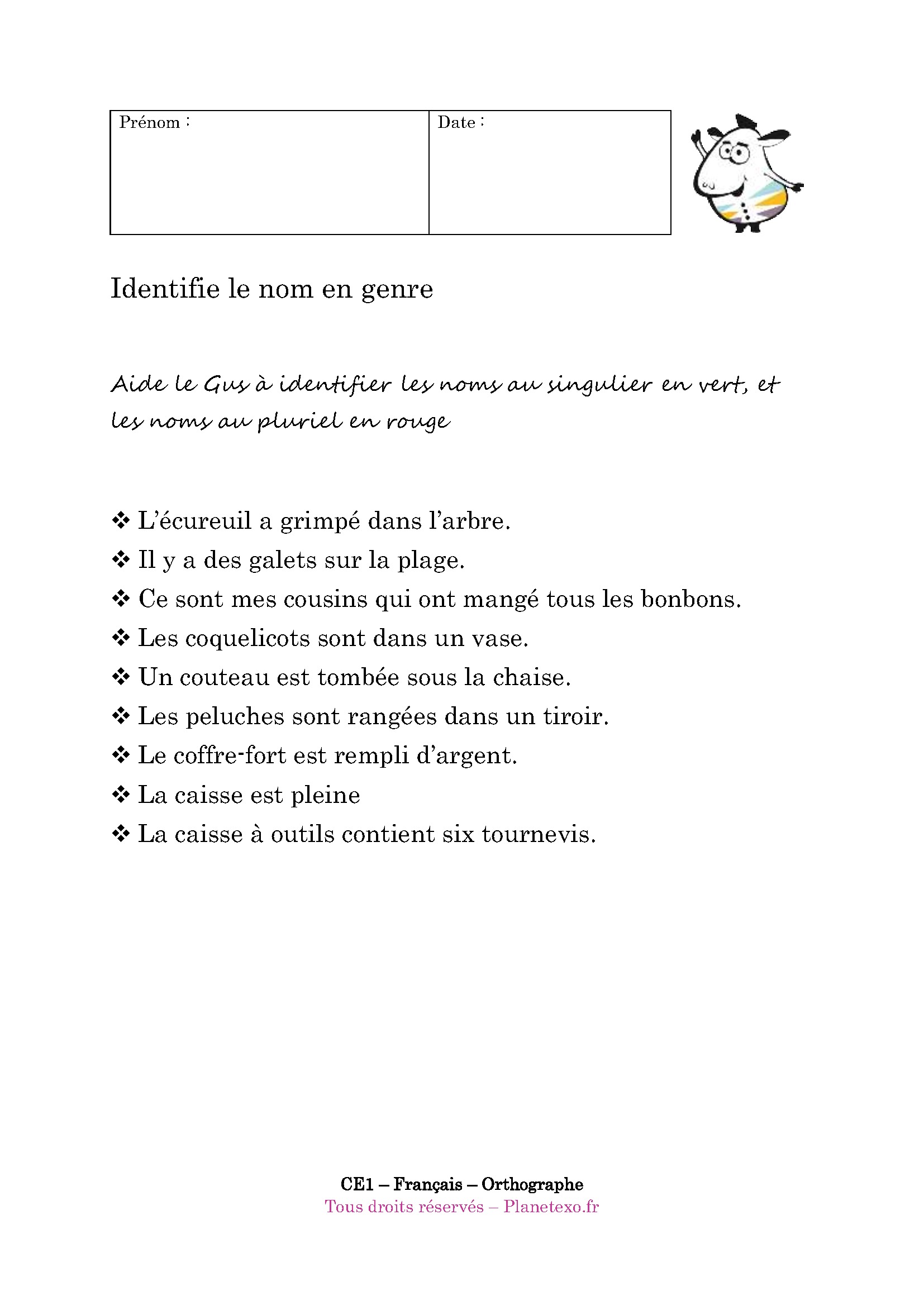 nom, singulier, pluriel, genre