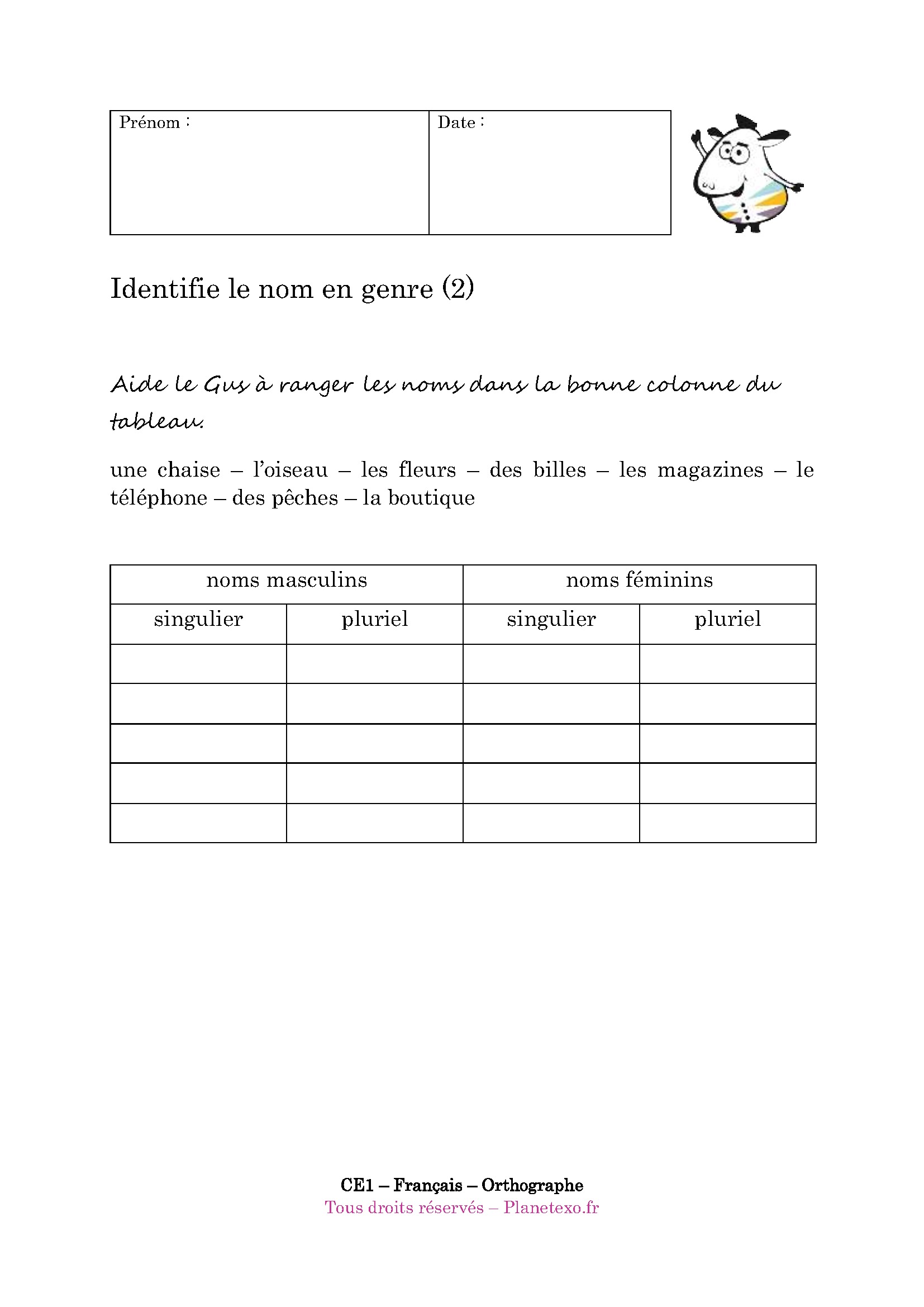 nom, singulier, pluriel, genre