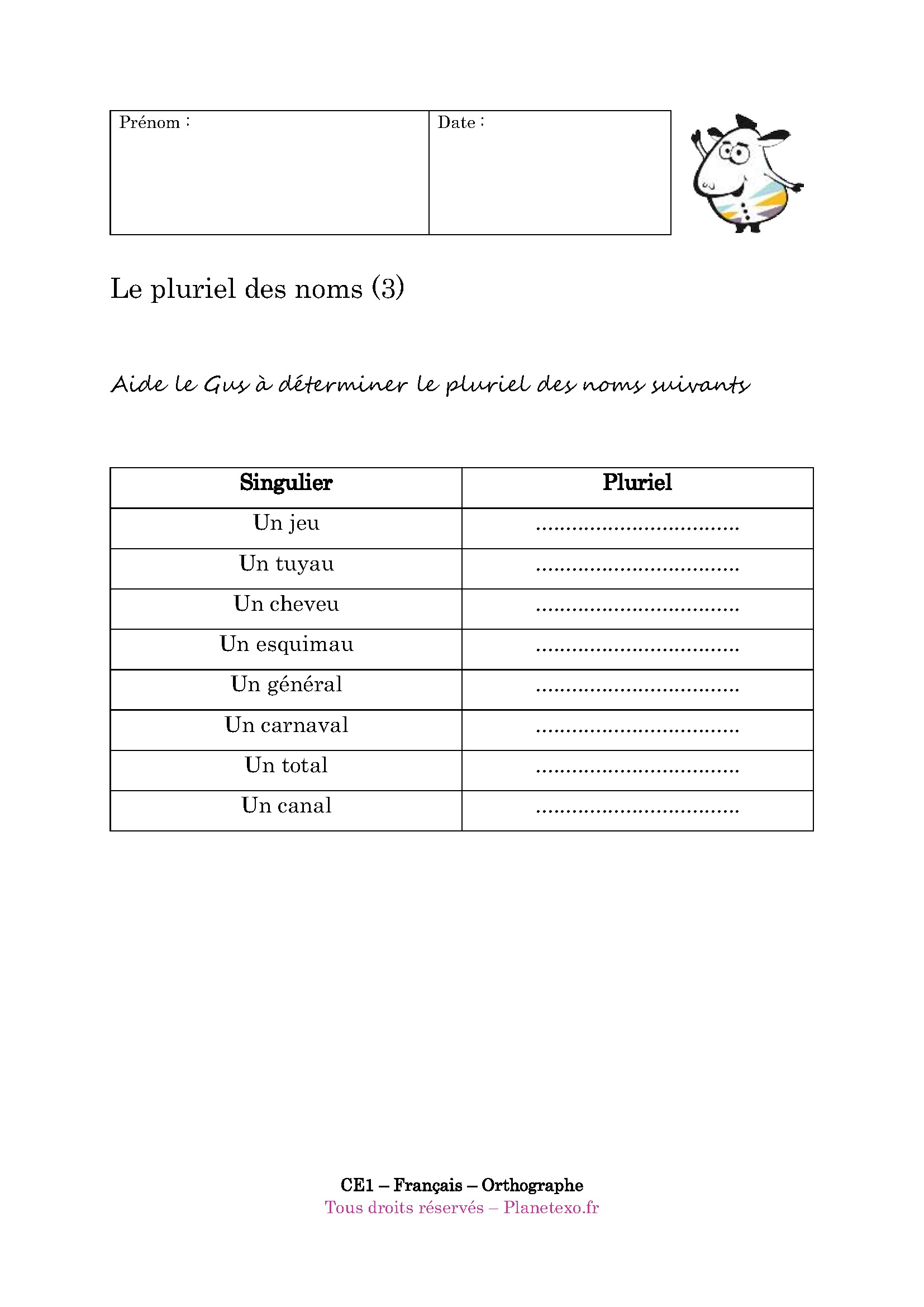pluriel, nom