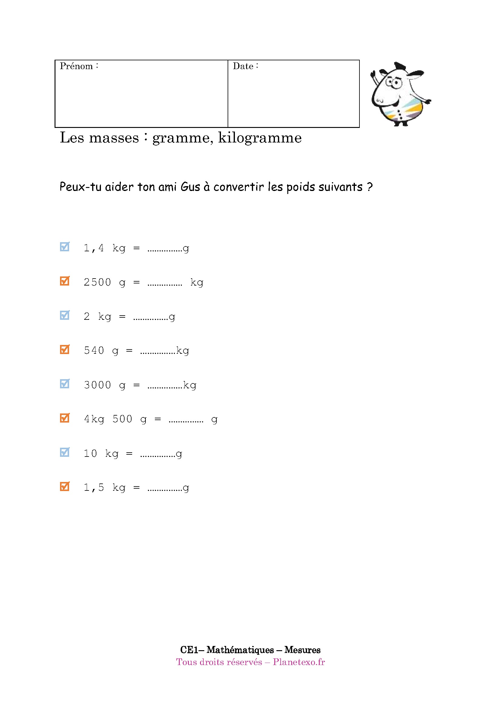 gramme kilo masse
