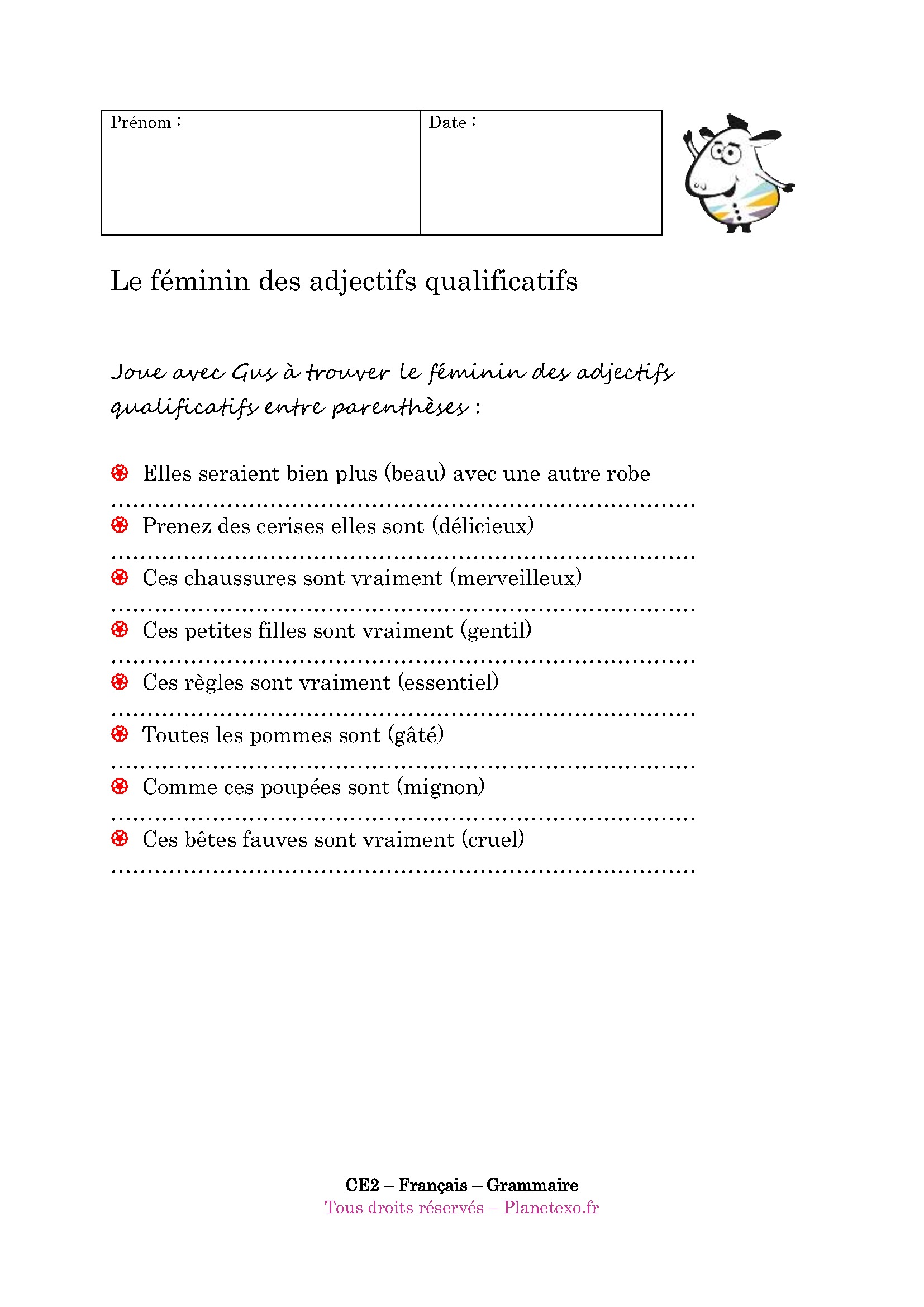 féminin, adjectif, qualificatif