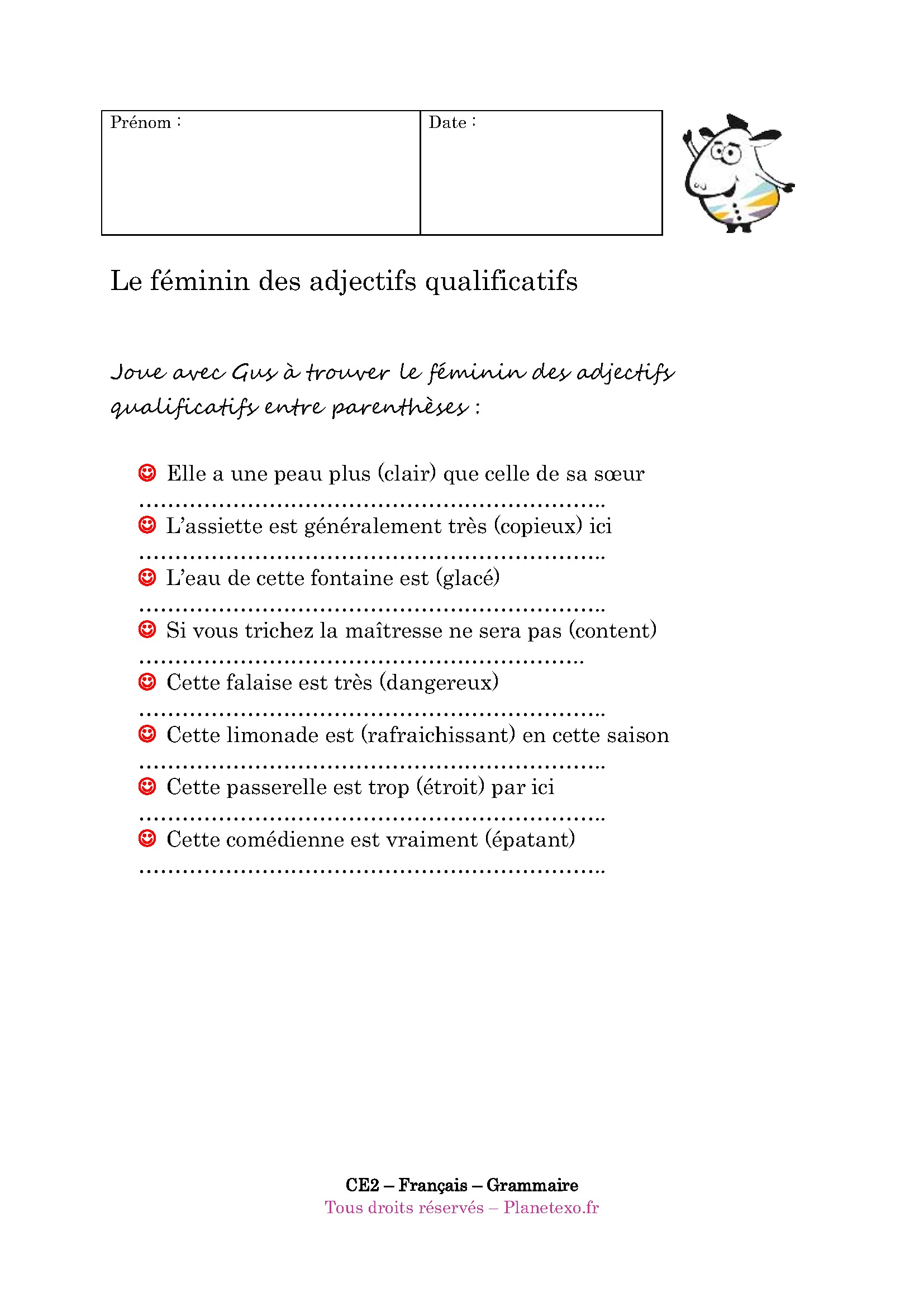 féminin, adjectif, qualificatif