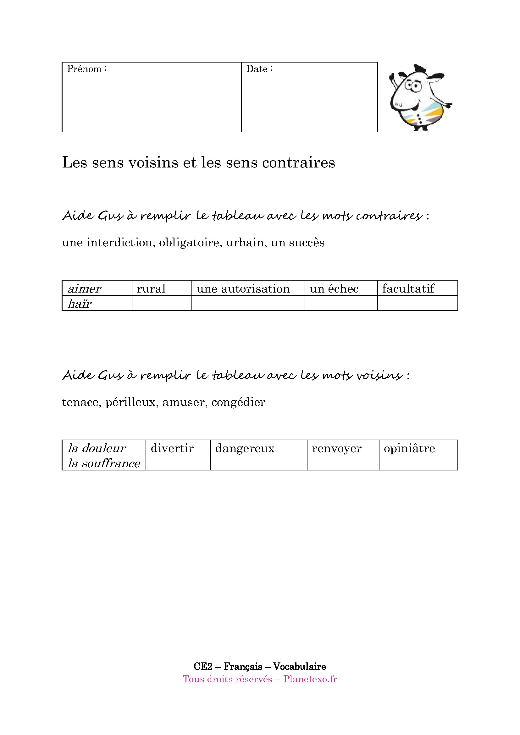 sens voisin, sens contraire, contraire