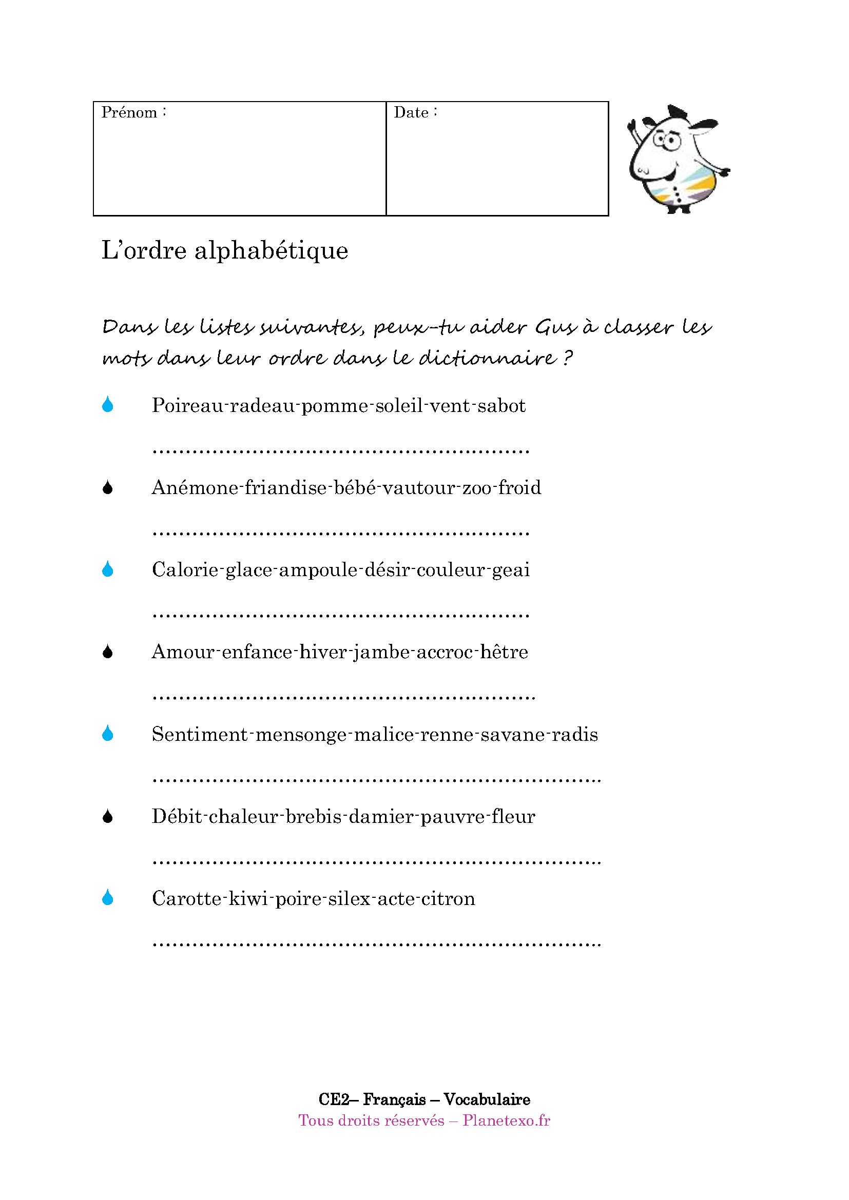 l ordre alphabétique ce2 – exercice ordre alphabétique ce2 – Brapp