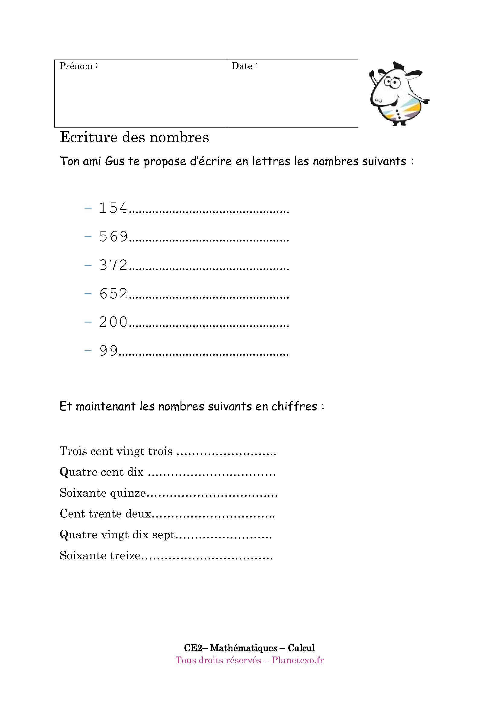 ecriture nombre lettre