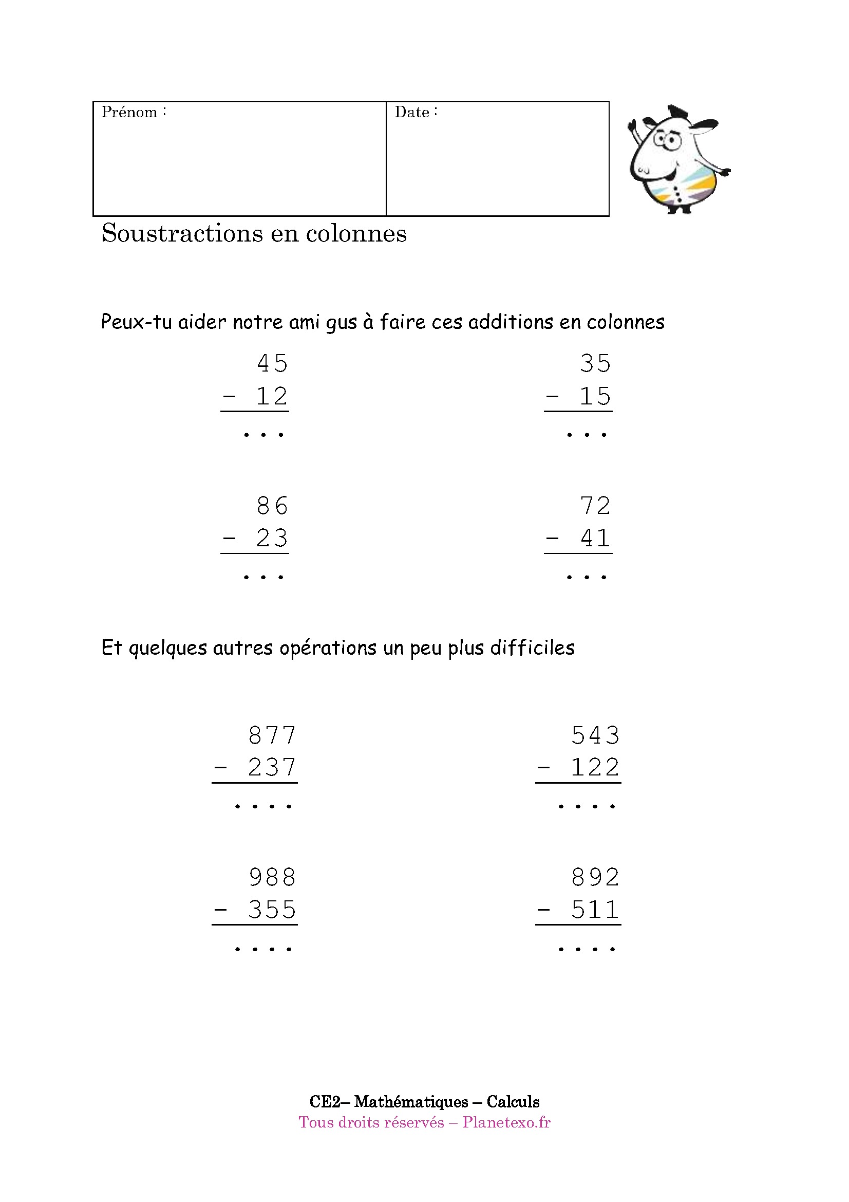soustraction colonne