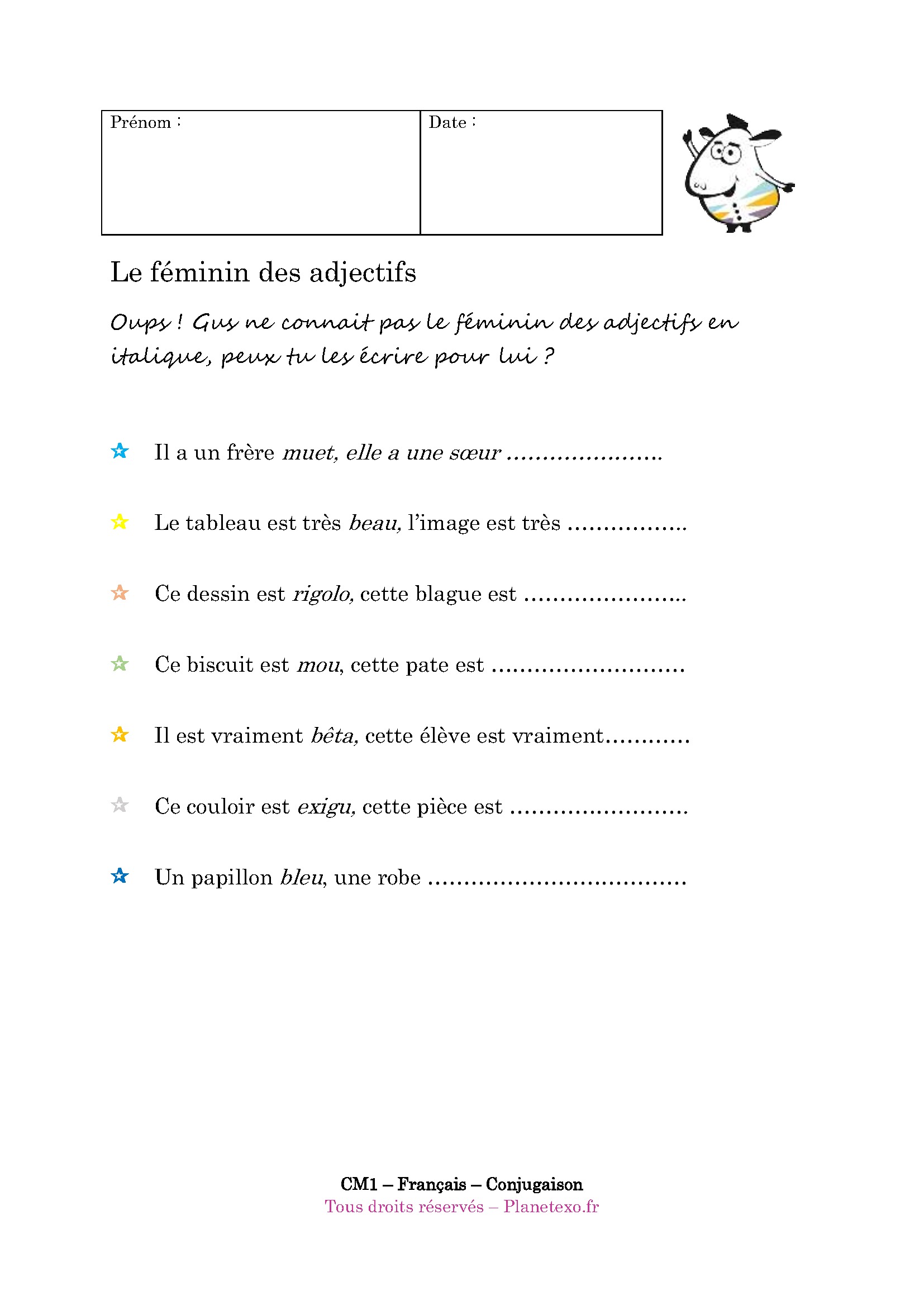 adjectif feminin