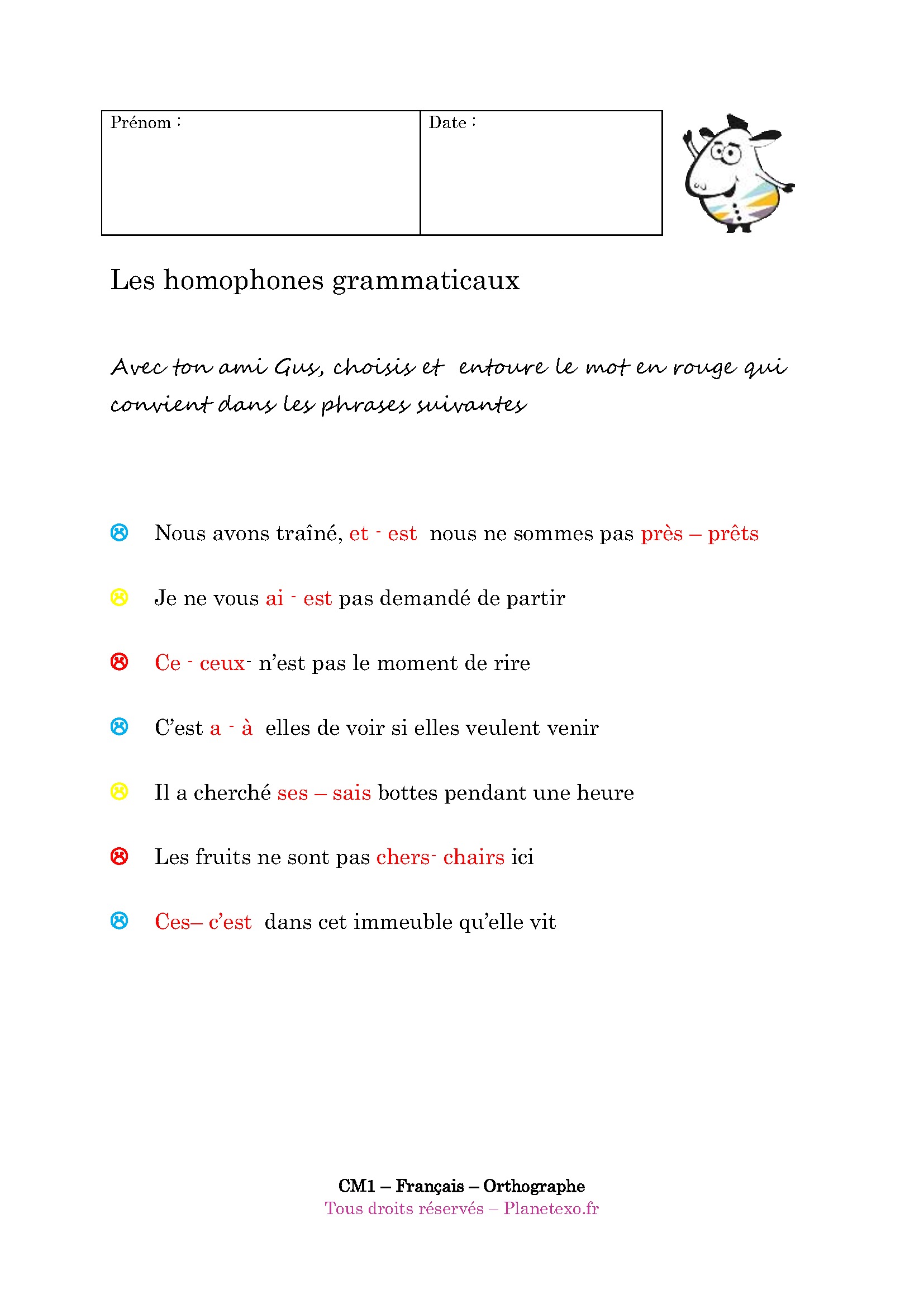 Exercice Corrig Pour Le Cm1 Les Homophones Grammaticaux - Gambaran