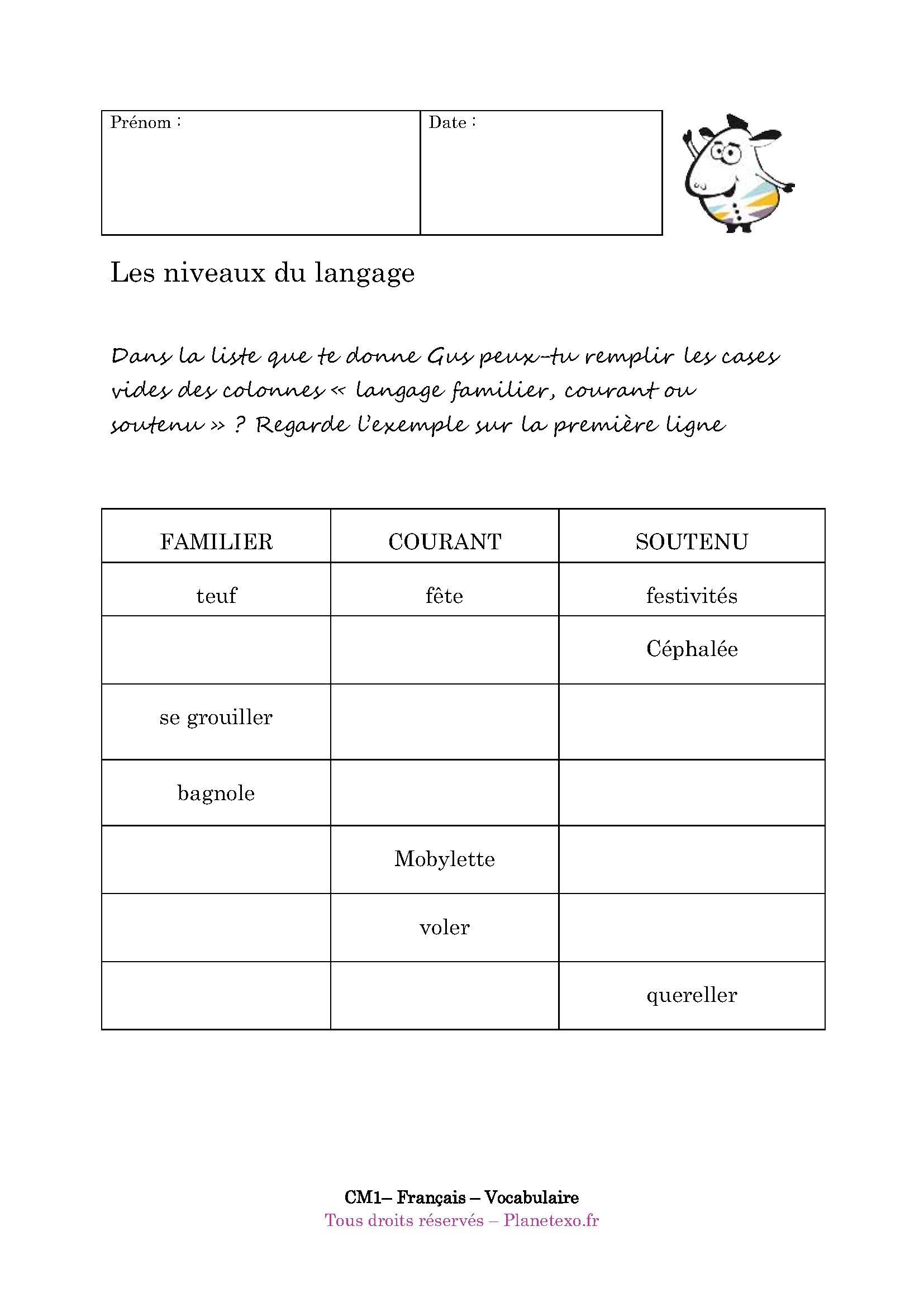 familier soutenu courant