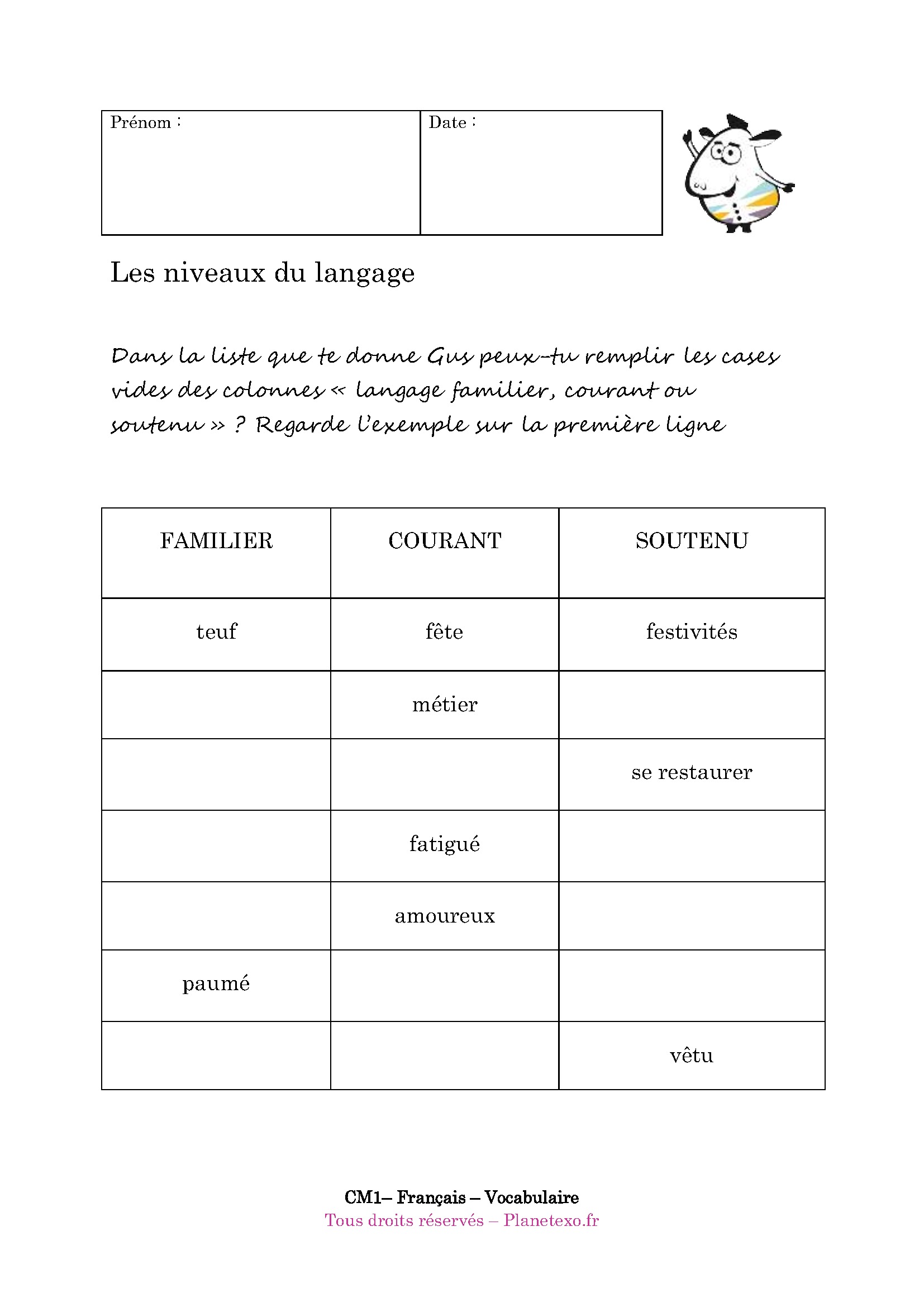familier soutenu courant