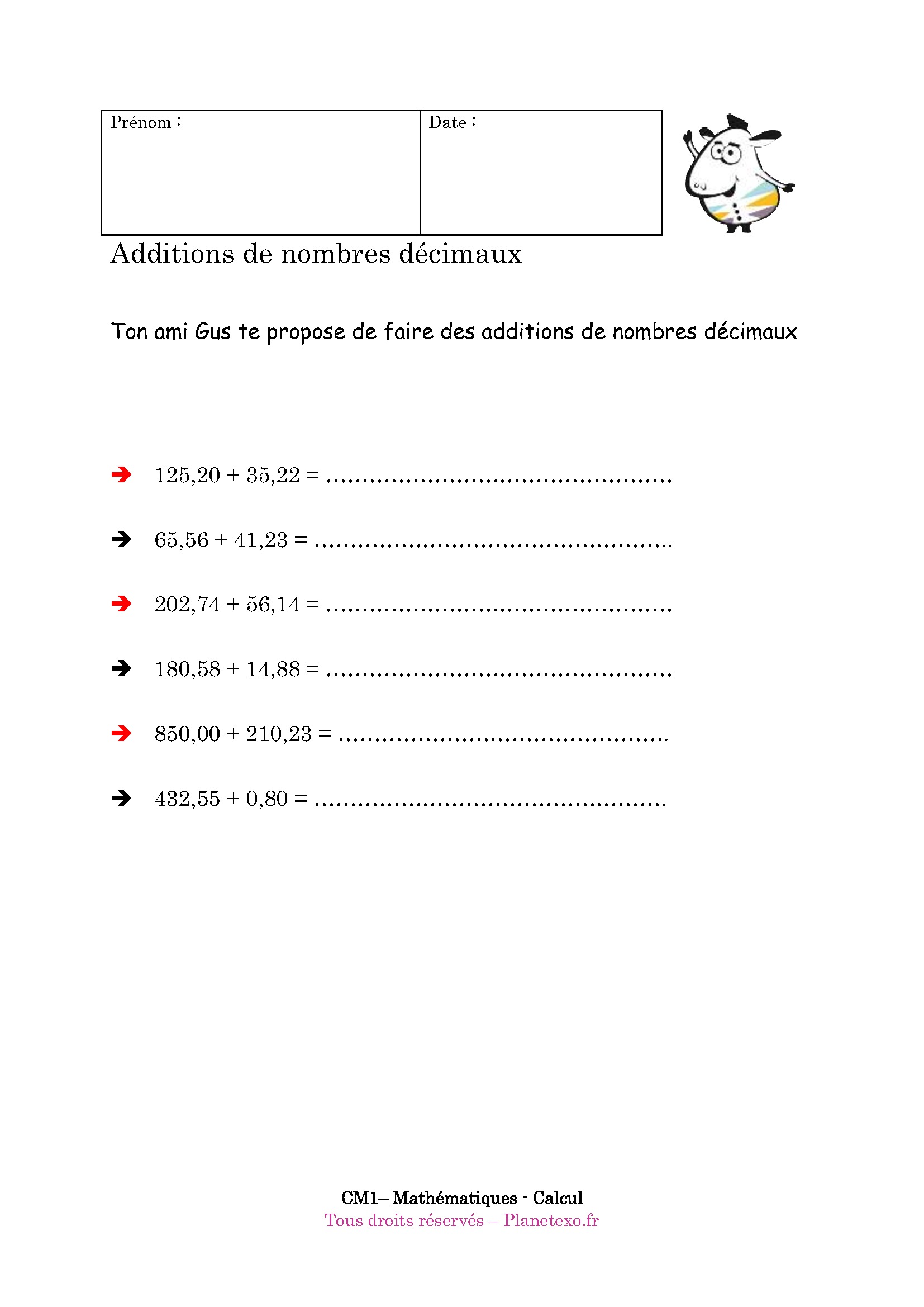 addition decimal decimaux