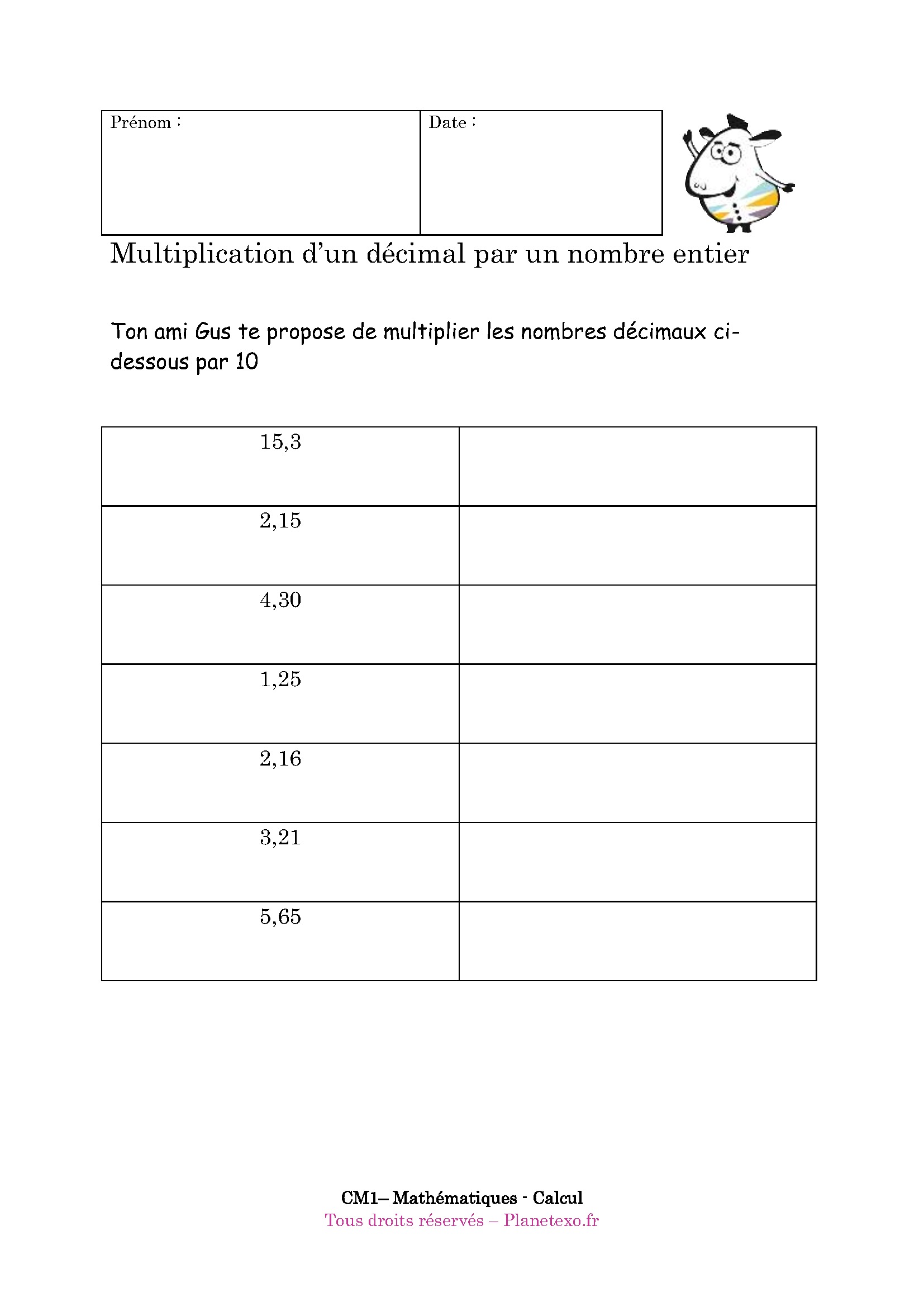multiplication decimaux decimal entier