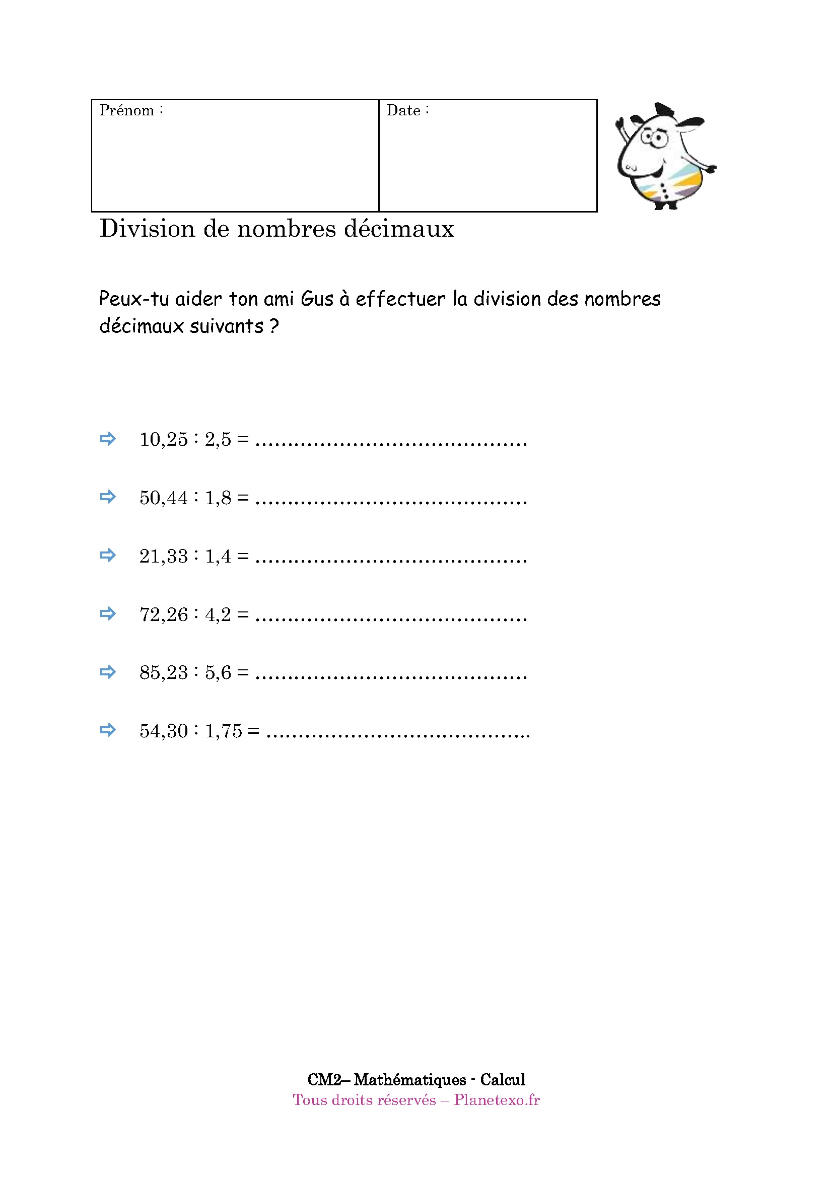 decimal decimaux diviser