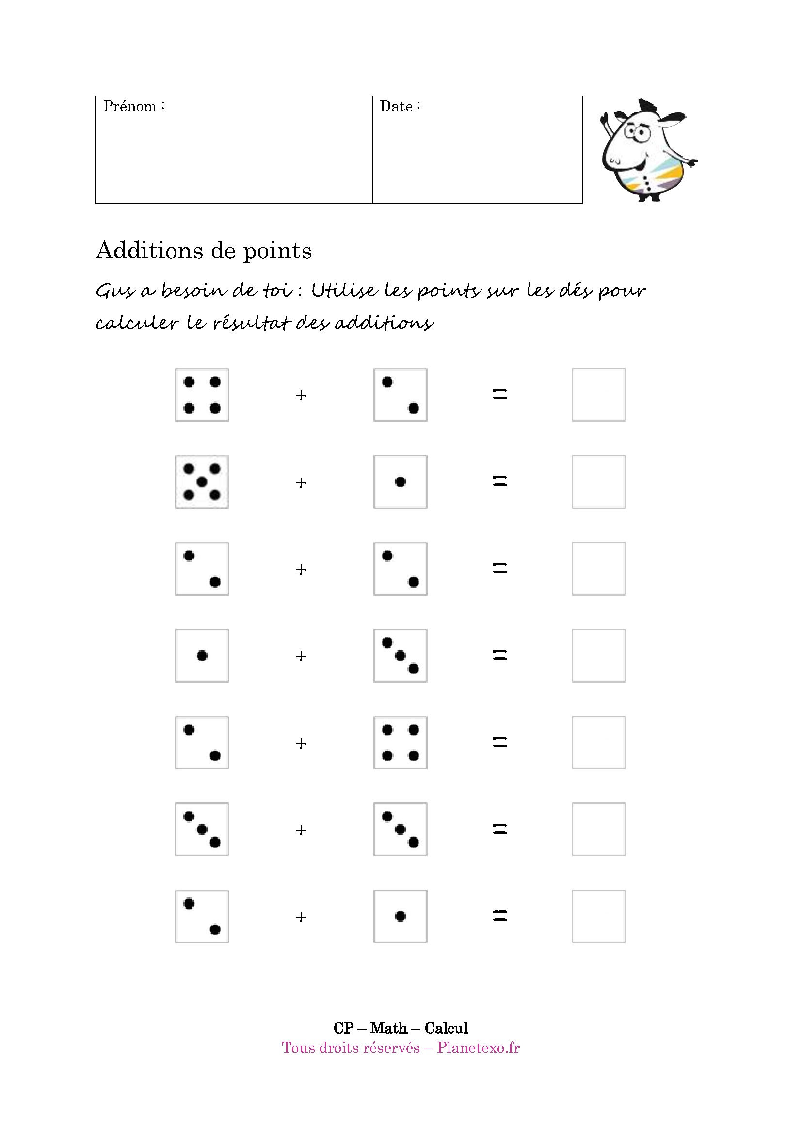 dés, points, addition