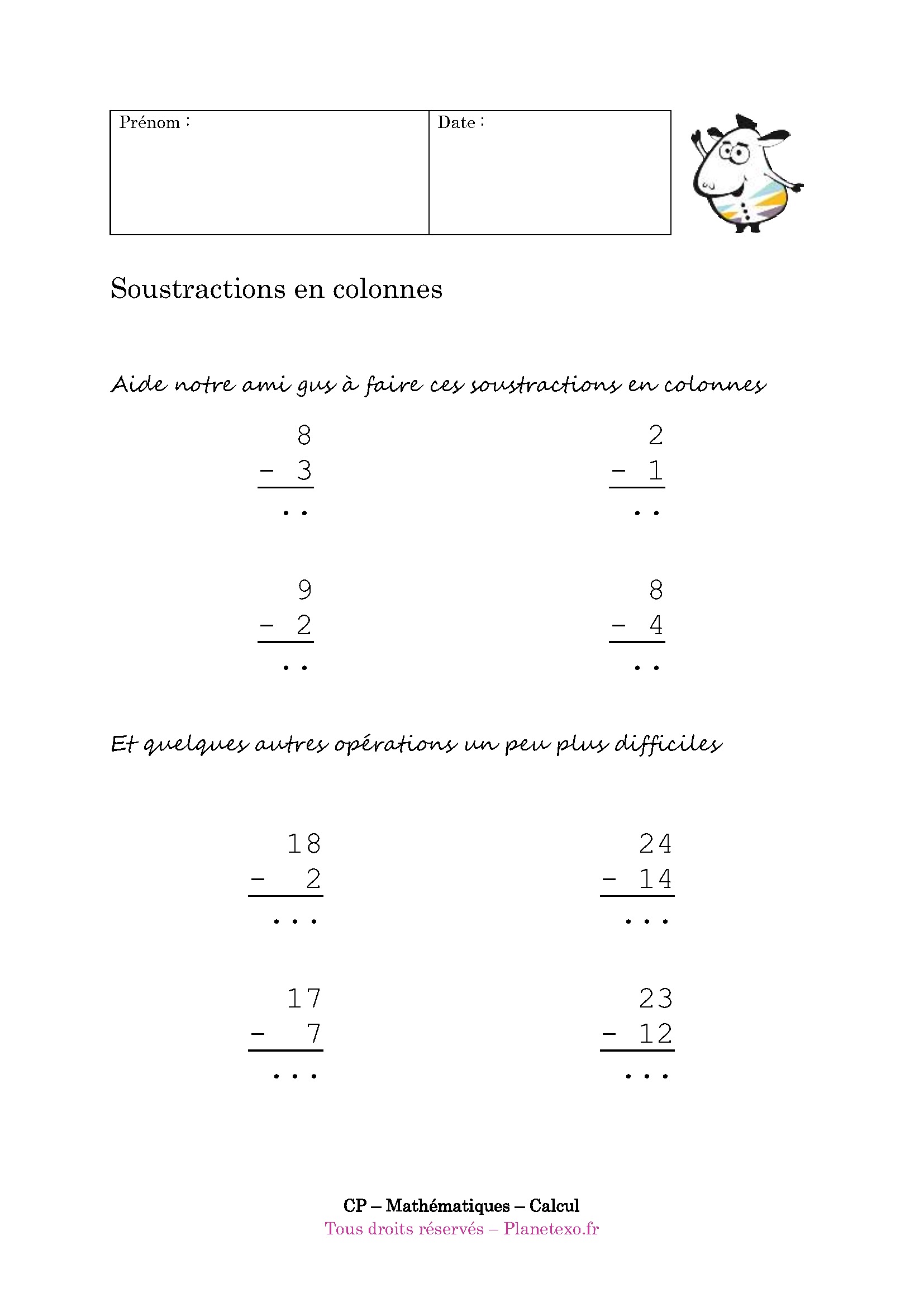 soustraction, colonne