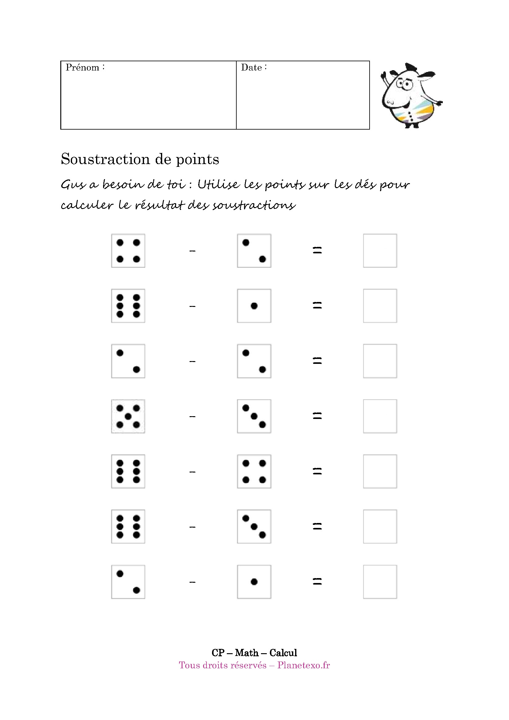 dés, points, soustraction